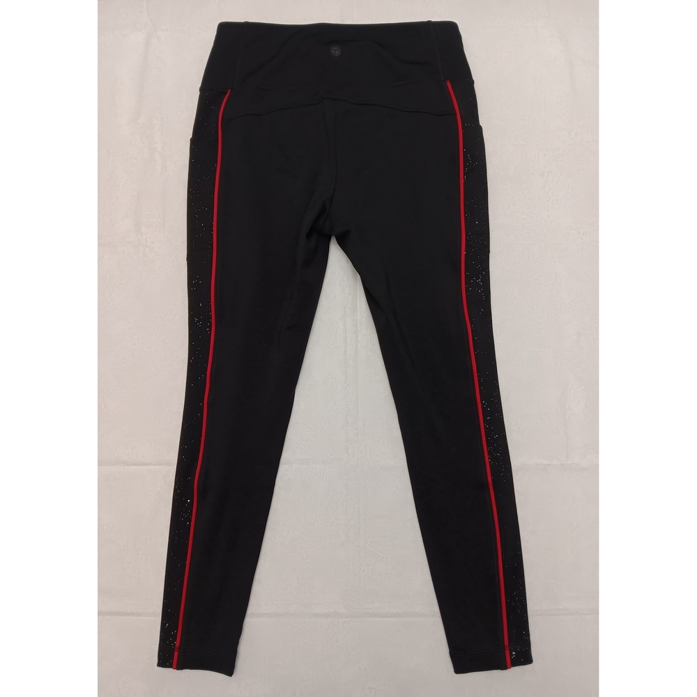 T by Talbots Black Red Glitter Stripe Side Pocket Leggings Size X Ankle 14W Plus